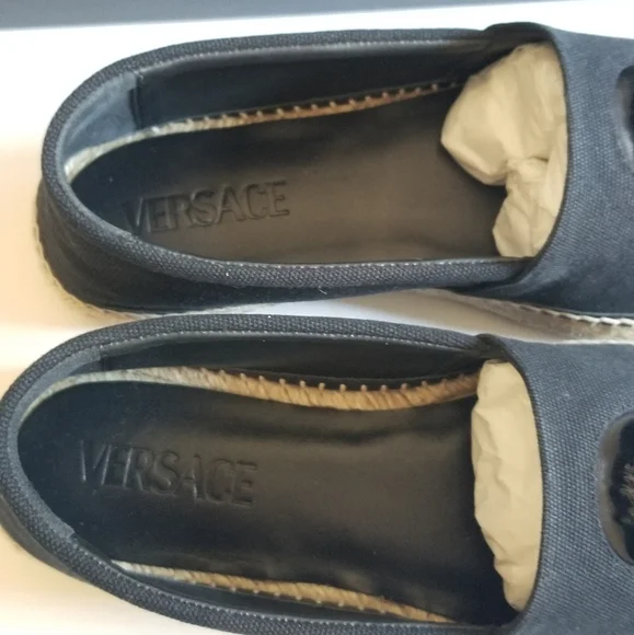 Versace La Medusa Canvas Leather Espadrilles Size 39.5 Black - Picture 6 of 8